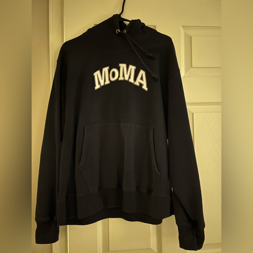 Navy blue MoMA Champion Hoodie size large Smoke free home